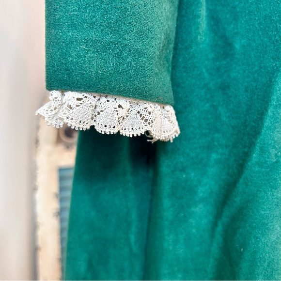 Vintage 70s Milk Maid Lace Trim Renaissance Cottage Green Velvet Maxi Dress SM - Picture 4 of 11